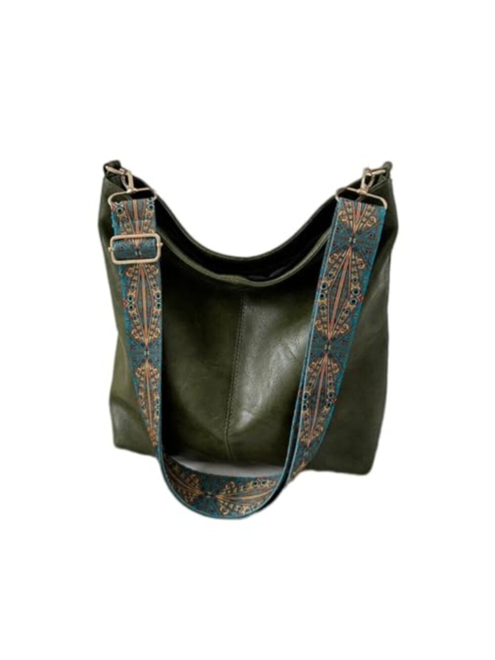 Hobo Shoulder Bag Adjustable Wide Jacquard Strap Large Capacity Satchel